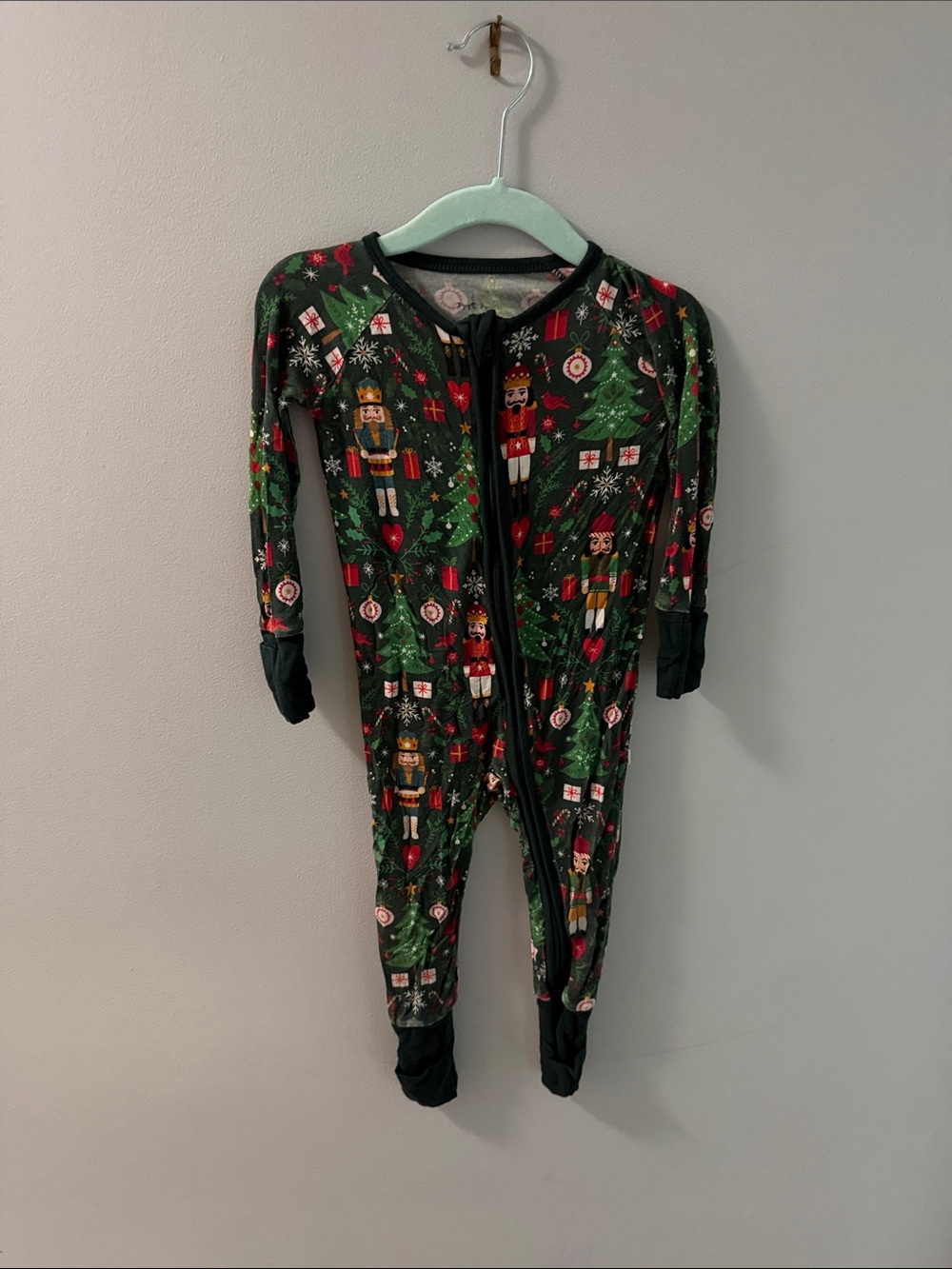 Little Sleepies Green Nutcracker Print Zipper One-Piece Footie